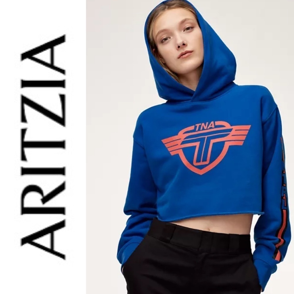 Aritzia TNA Perfect Hoodie Cropped Blue logo size small